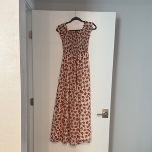 Tularosa Cream Maxi Dress with Red Floral Print